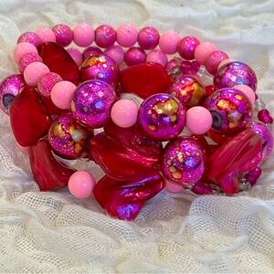Handmade beaded stretchy stackable pink Barbie bracelets